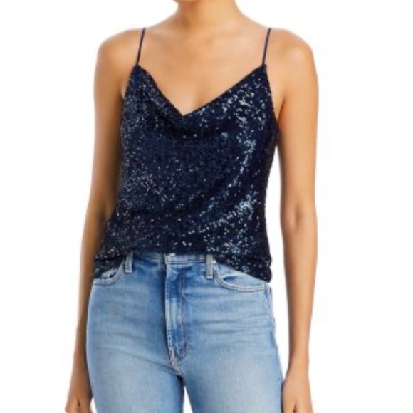 Generation Love Tops - Generation Love Monet Sequin Cami Camisole cowl neck tank Top navy blue sequins